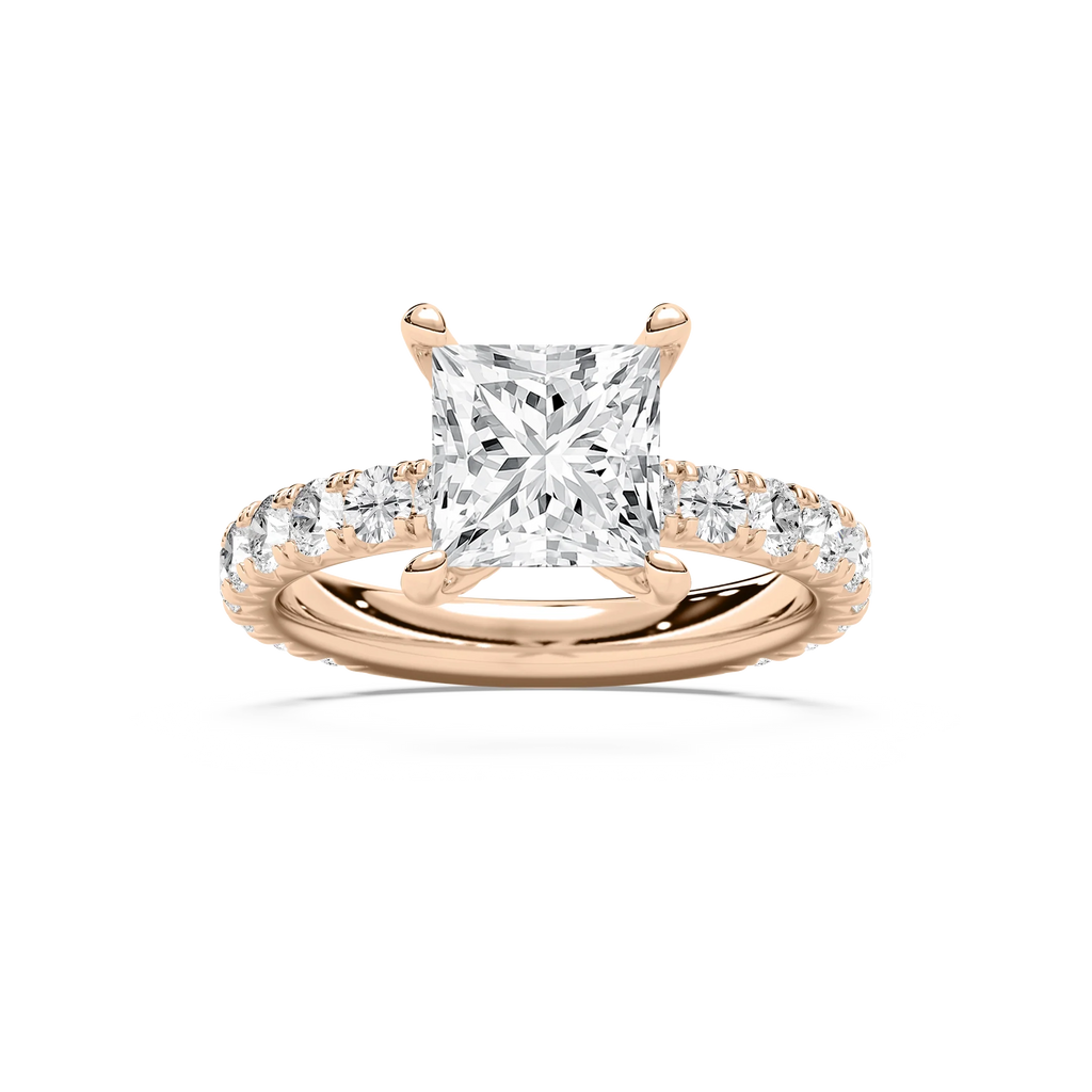 Heidi 3 ¾ ctw Princess LGD Decorative Prong Side Stone Engagement Ring - 18K Rose Gold / E-VS1