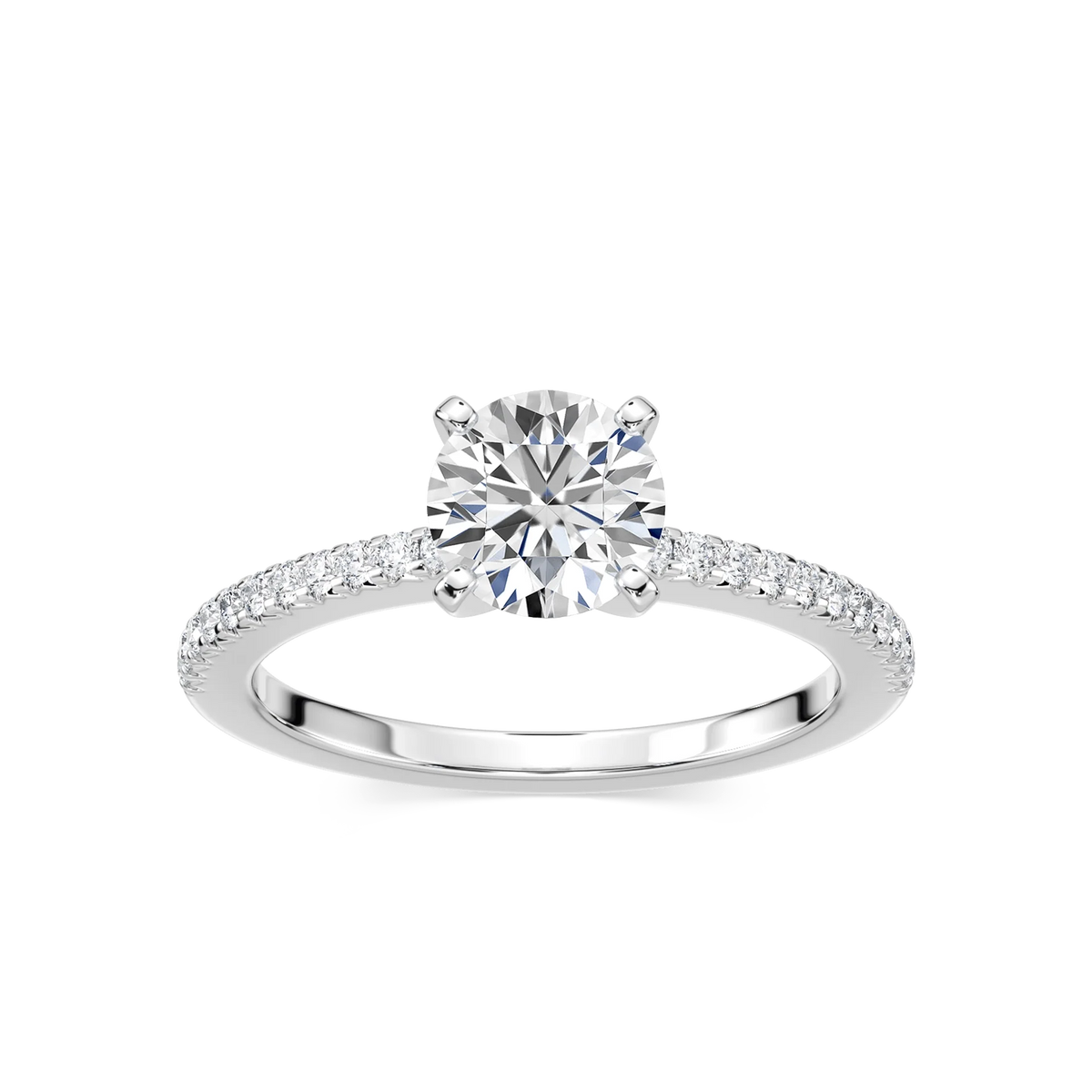Hope LGD Shared Prong Side Stone Engagement Ring - 14K White Gold