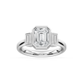 Imara 2 ½ ctw Emerald LGD Bezel Set Three Stone Engagement Ring - 14K White Gold / F-VS2