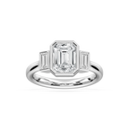 Imara 2 ½ ctw Emerald LGD Bezel Set Three Stone Engagement Ring - 14K White Gold / F-VS2