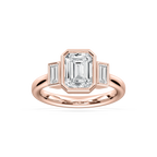 Imara 2 ½ ctw Emerald LGD Bezel Set Three Stone Engagement Ring - 14K Rose Gold / F-VS2