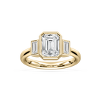 Imara 2 ½ ctw Emerald LGD Bezel Set Three Stone Engagement Ring - 14K Yellow Gold / E-VS1