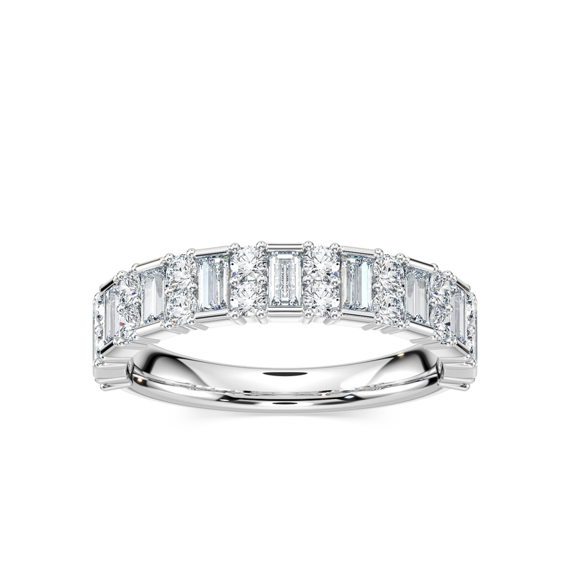 Indy 7/8 ctw Baguette and Round LGD Alternating Wedding Band - 14K White Gold