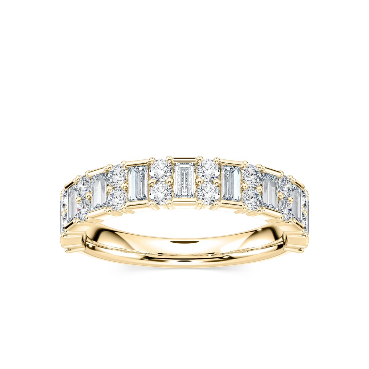 Indy 7/8 ctw Baguette and Round LGD Alternating Wedding Band - 14K Yellow Gold
