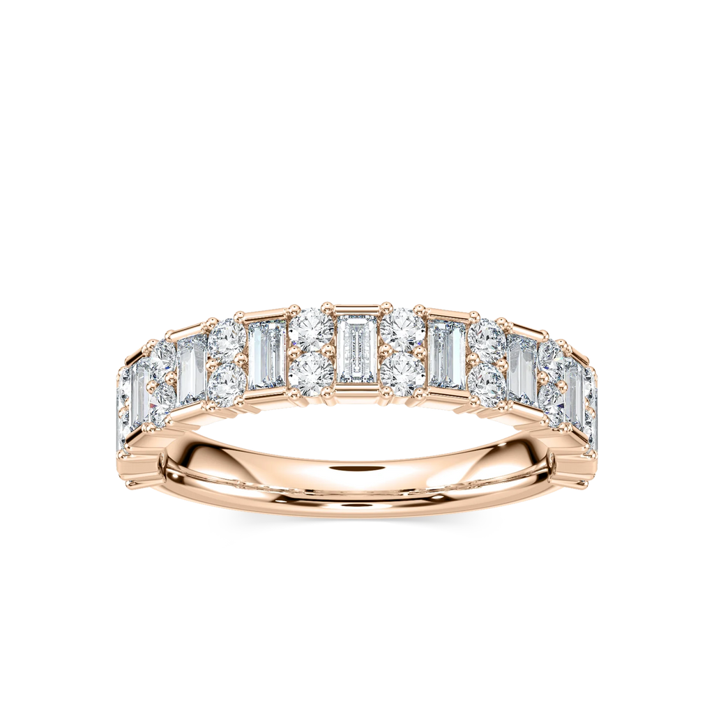 Indy 7/8 ctw Baguette and Round LGD Alternating Wedding Band - 14K Rose Gold