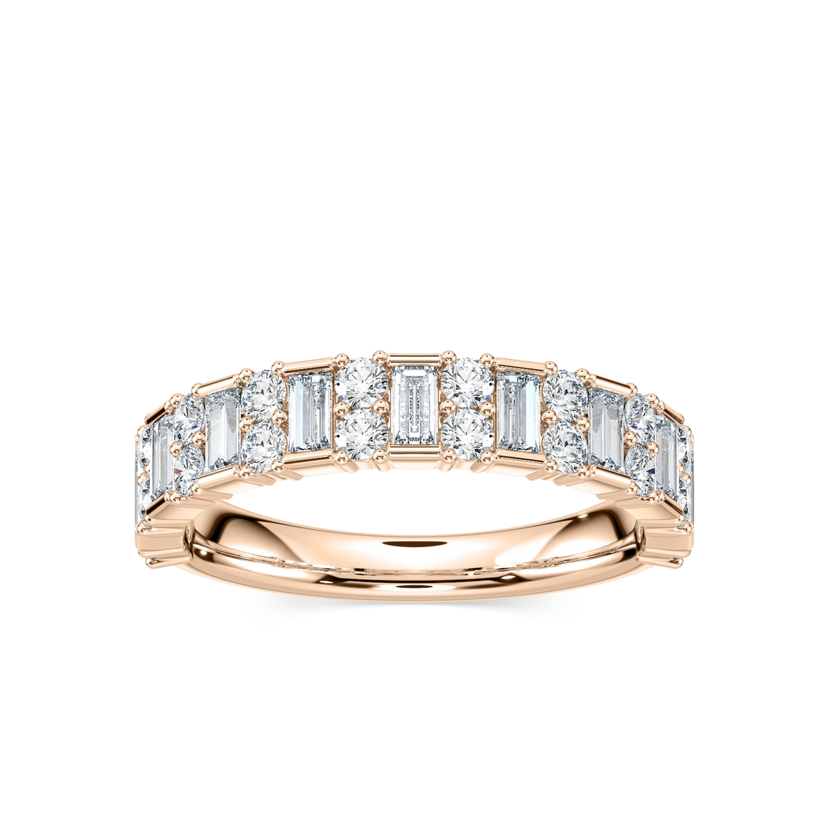 Indy 7/8 ctw Baguette and Round LGD Alternating Wedding Band - 14K Rose Gold