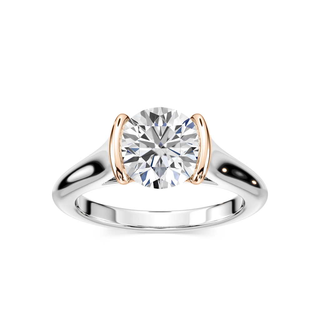 Audrey Round LGD Half Bezel Solitaire Engagement Ring - Two-Tone 14K White Gold and 14K Rose Gold