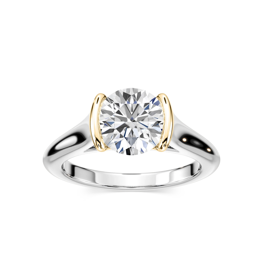 Audrey Round LGD Half Bezel Solitaire Engagement Ring - Two-Tone 14K White Gold and 14K Yellow Gold