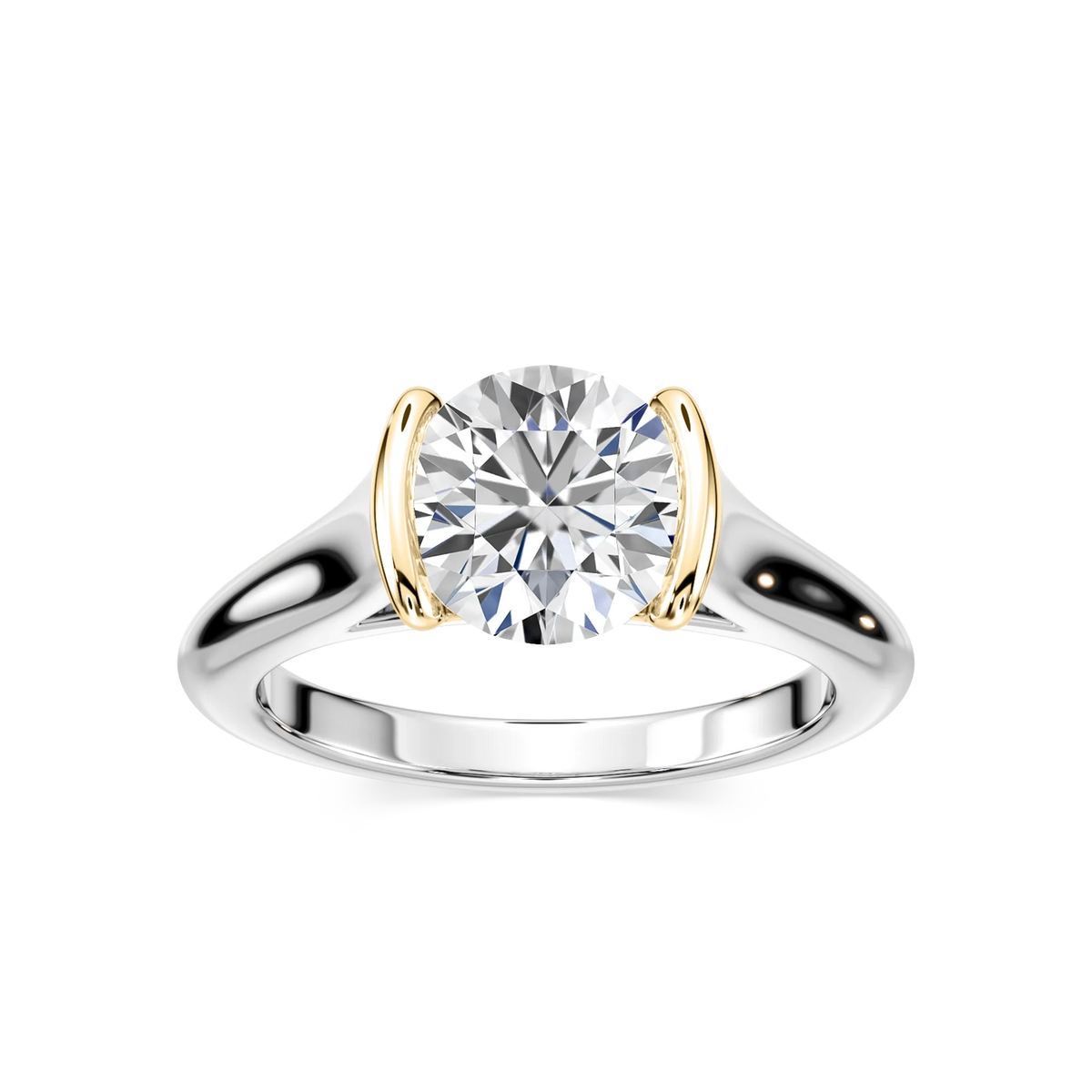 Audrey Round LGD Half Bezel Solitaire Engagement Ring - Two-Tone 14K White Gold and 14K Yellow Gold