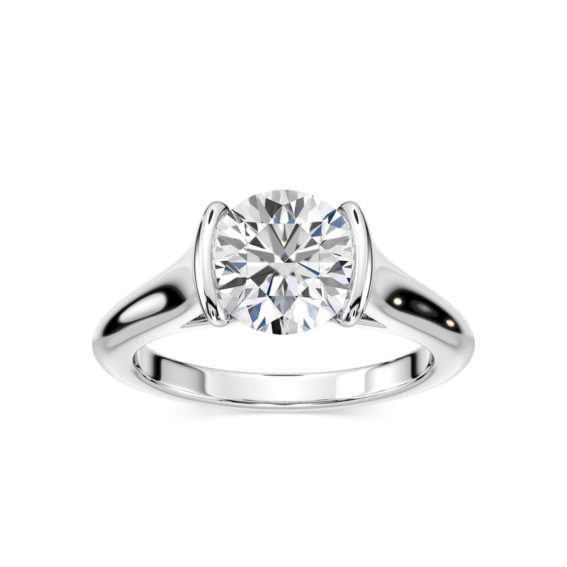 Audrey Round LGD Half Bezel Solitaire Engagement Ring - 14K White Gold