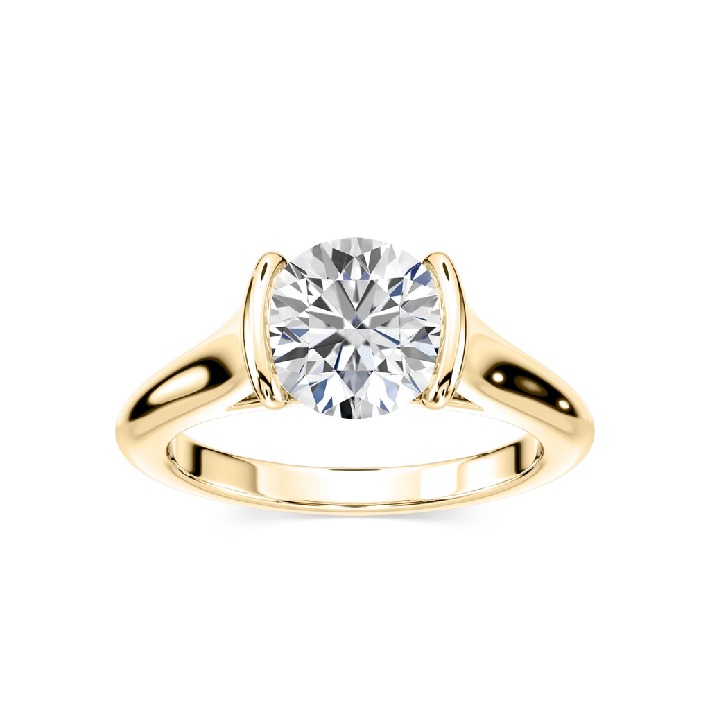 Audrey Round LGD Half Bezel Solitaire Engagement Ring - 18K Yellow Gold