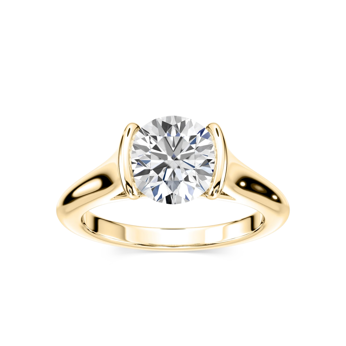 Audrey Round LGD Half Bezel Solitaire Engagement Ring - 18K Yellow Gold