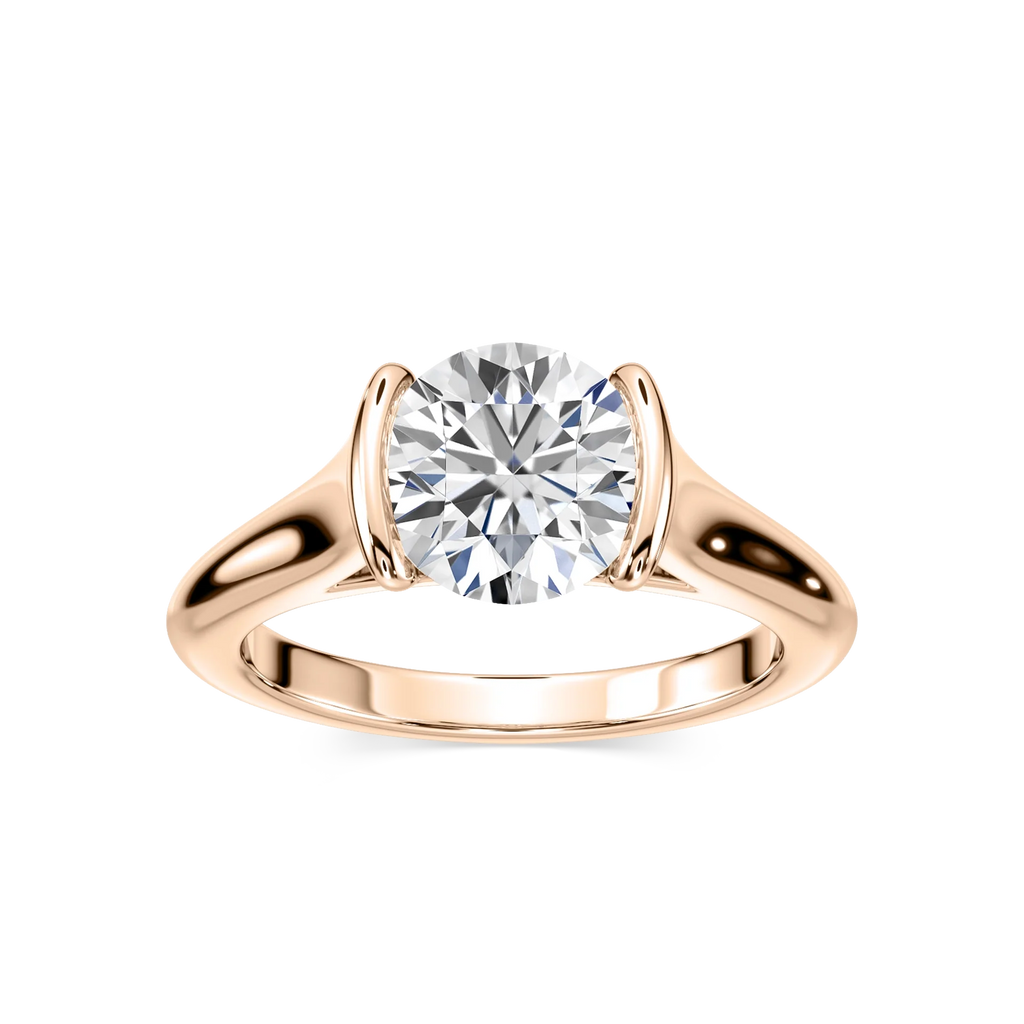 Audrey Round LGD Half Bezel Solitaire Engagement Ring - 18K Rose Gold