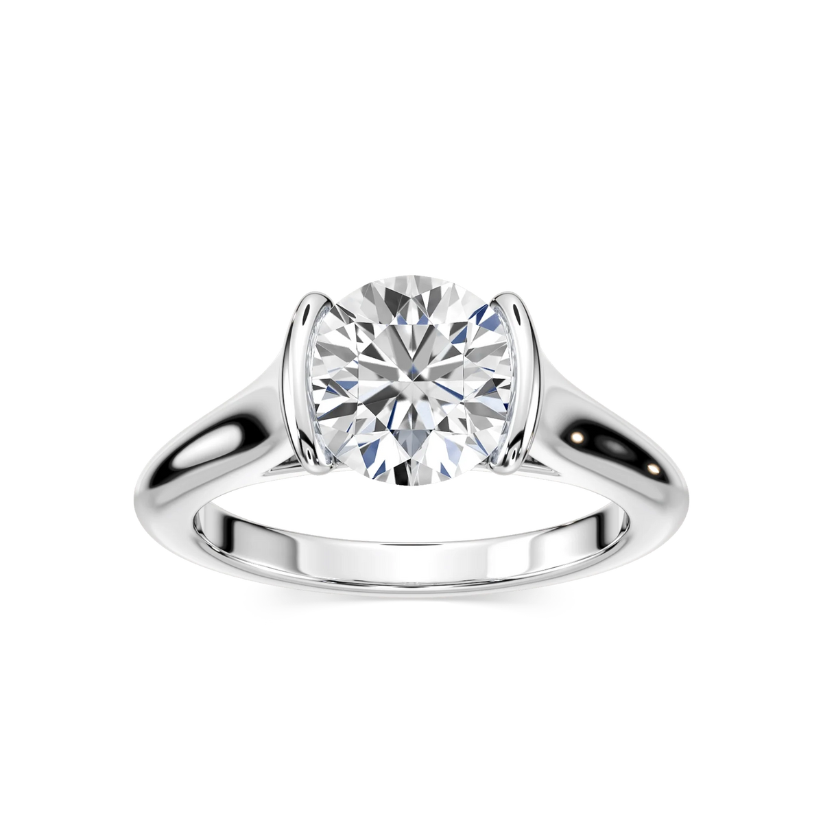 Audrey Round LGD Half Bezel Solitaire Engagement Ring - Platinum