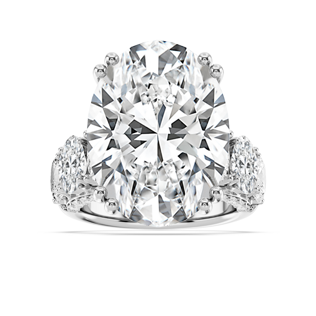 Jessica 27 ⅕ ctw Oval LGD Double Prong Side Stone Engagement Ring - Signature Collection - 14K White Gold