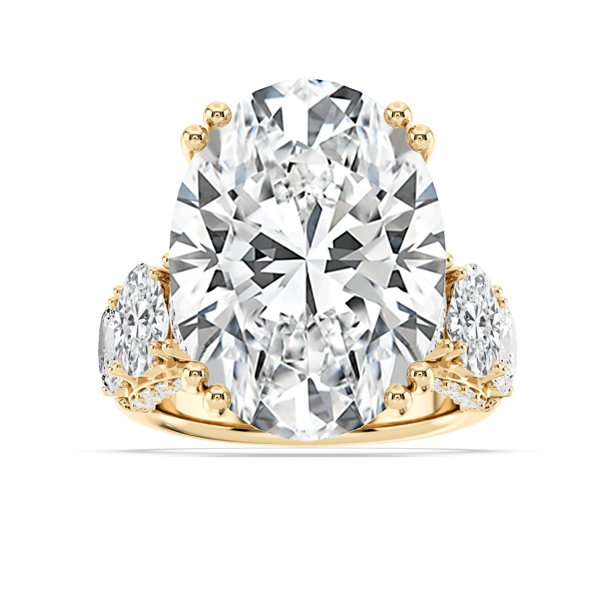 Jessica 27 ⅕ ctw Oval LGD Double Prong Side Stone Engagement Ring - Signature Collection - 14K Yellow Gold