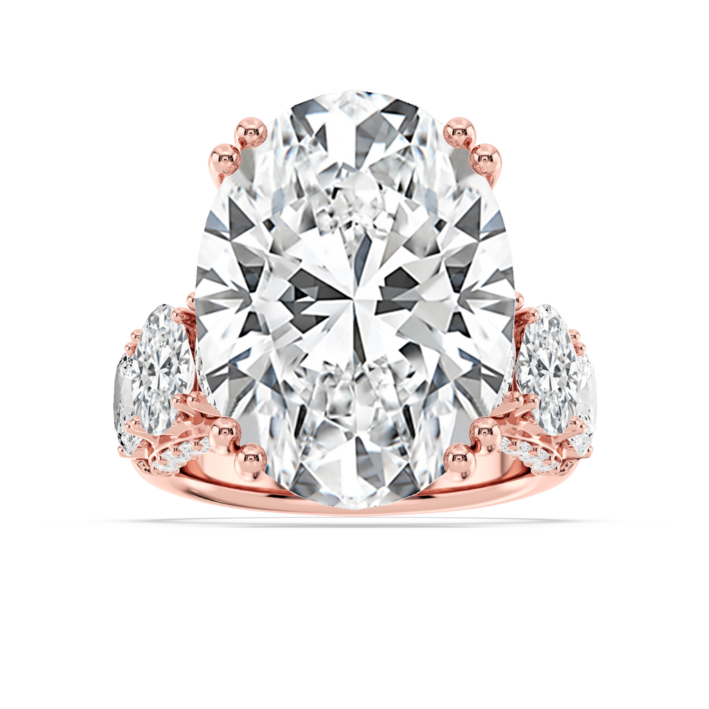Jessica 27 ⅕ ctw Oval LGD Double Prong Side Stone Engagement Ring - Signature Collection - 14K Rose Gold