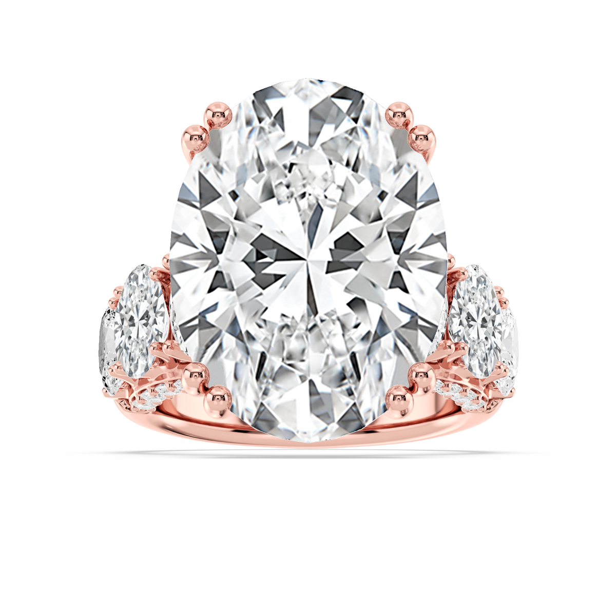 Jessica 27 ⅕ ctw Oval LGD Double Prong Side Stone Engagement Ring - Signature Collection - 14K Rose Gold