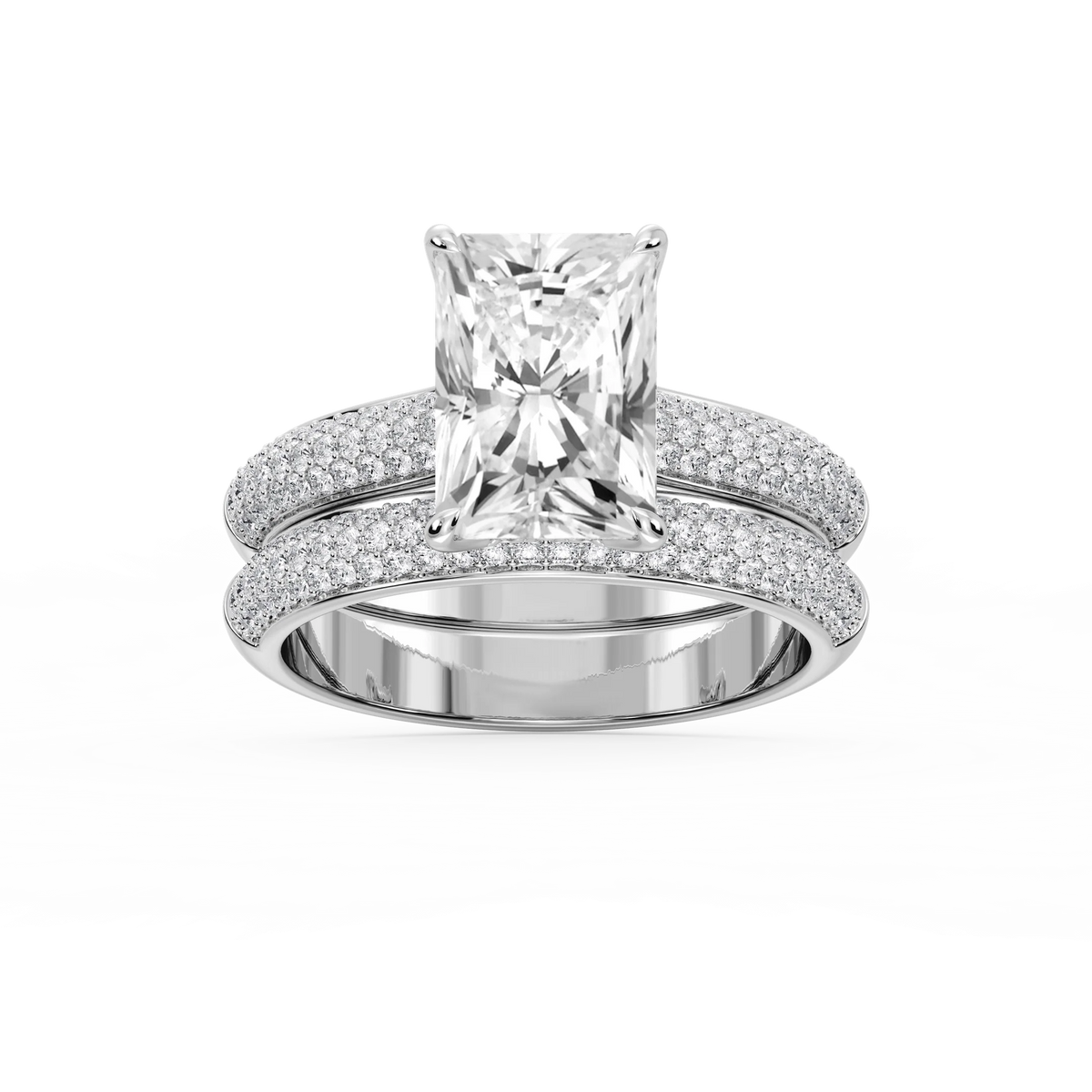 Joelle Radiant LGD Pave Scooped Hidden Halo Wedding Set