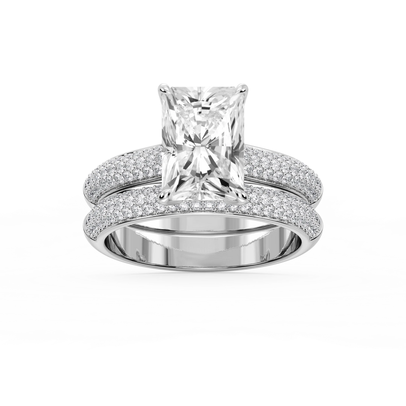 Joelle Radiant LGD Pave Scooped Hidden Halo Wedding Set