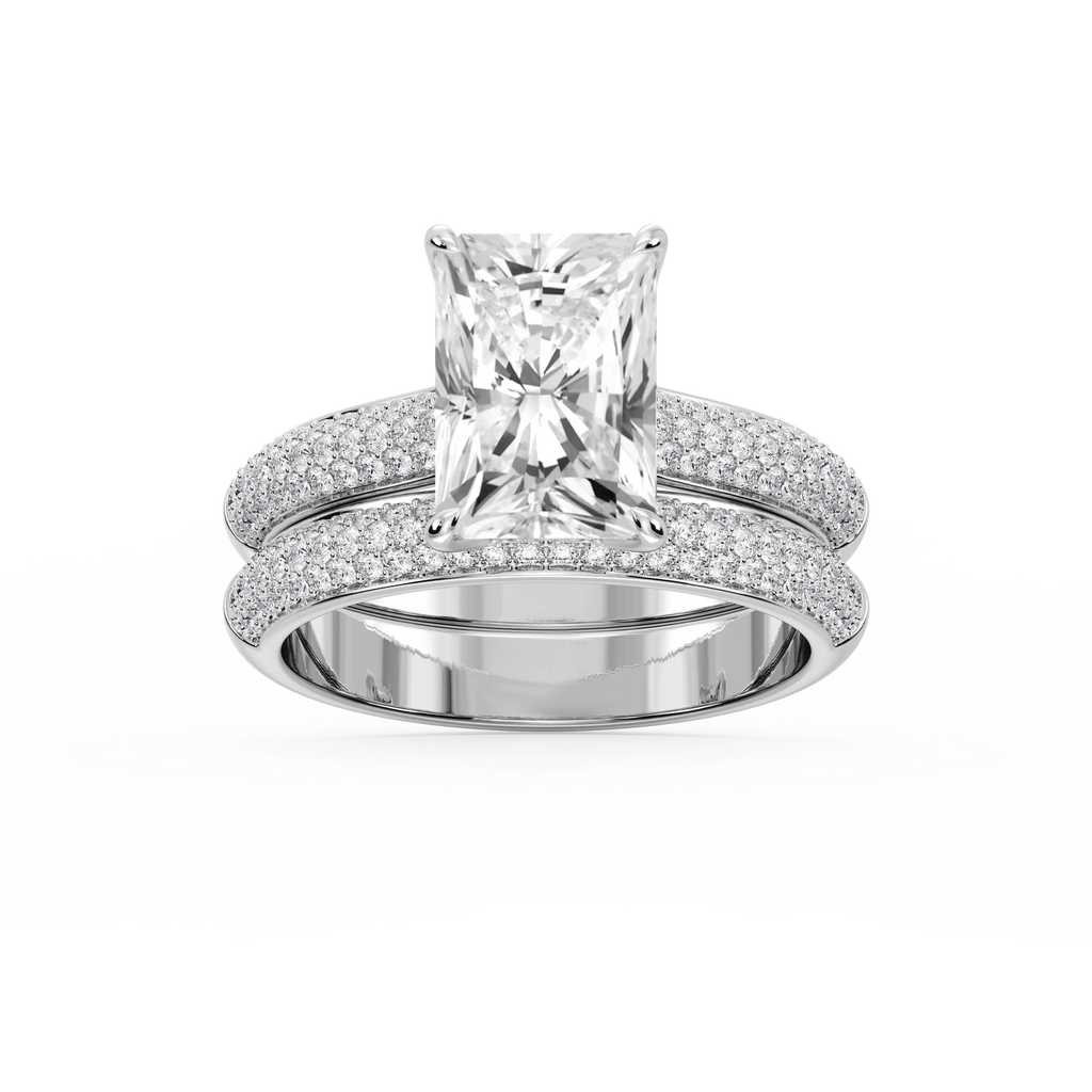 Joelle Radiant LGD Pave Scooped Hidden Halo Wedding Set