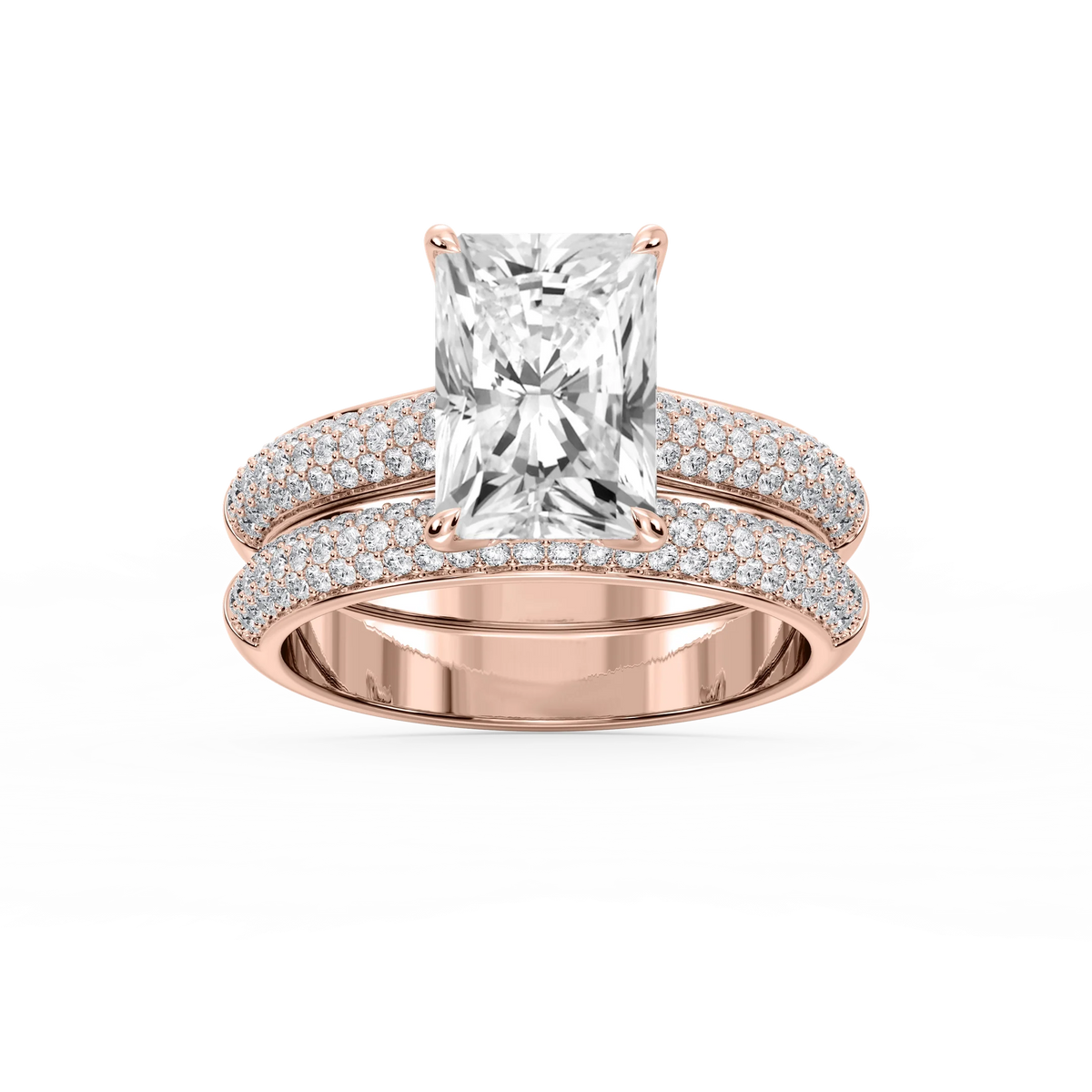 Joelle Radiant LGD Pave Scooped Hidden Halo Wedding Set