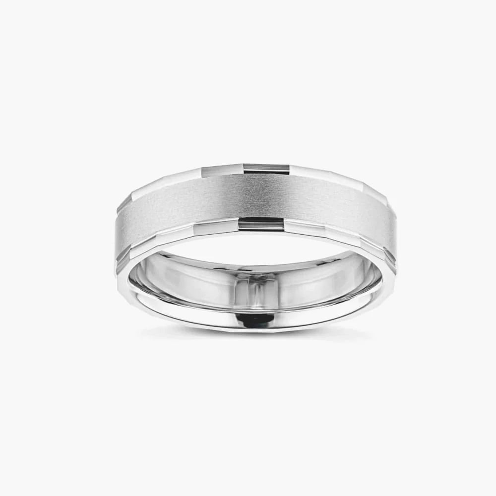 Journey 6.00mm Faceted Bevel Plain Metal Band - Platinum