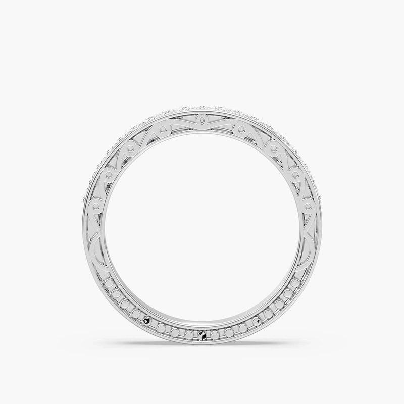 Julie 1/4 ctw Round LGD Scroll Profile Wedding Band - 14K White Gold