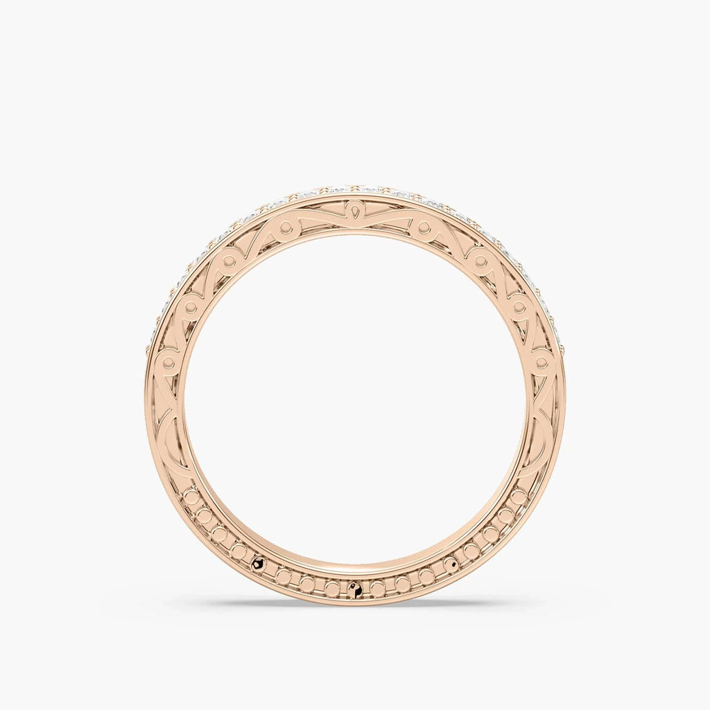 Julie 1/4 ctw Round LGD Scroll Profile Wedding Band - 18K Rose Gold