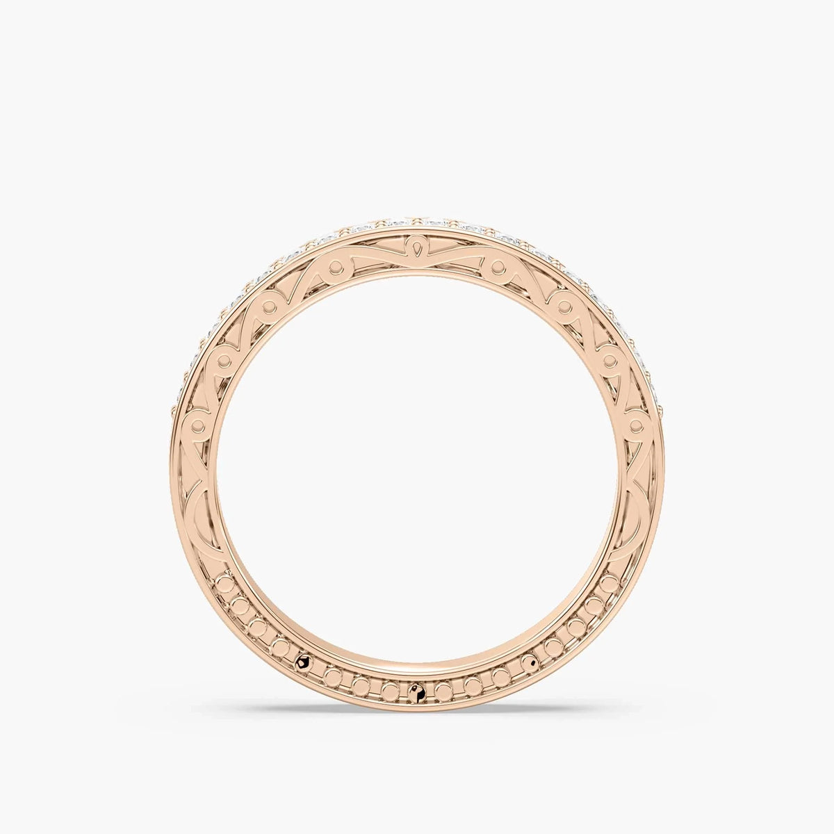 Julie 1/4 ctw Round LGD Scroll Profile Wedding Band - 18K Rose Gold