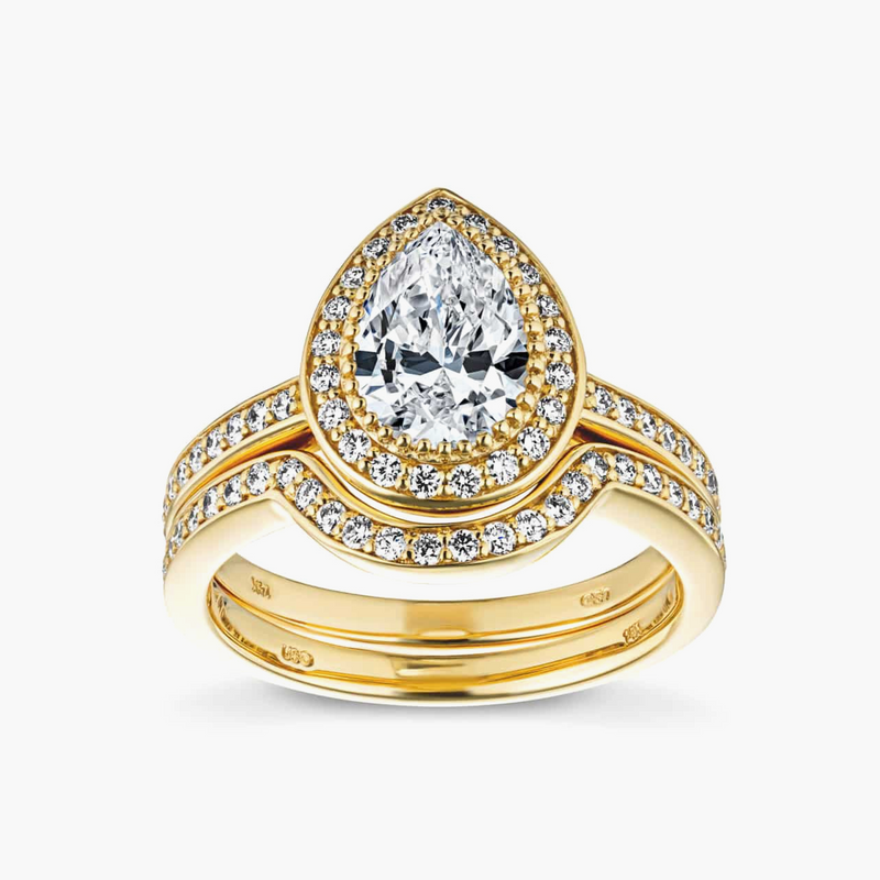 Katherine LGD Halo Beaded Prong Wedding Set