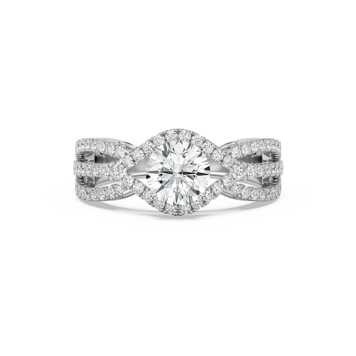 Keira 1 ²⁄₃ ctw Round LGD Triple Row Side Stone Engagement Ring - 14K White Gold / F-VS2