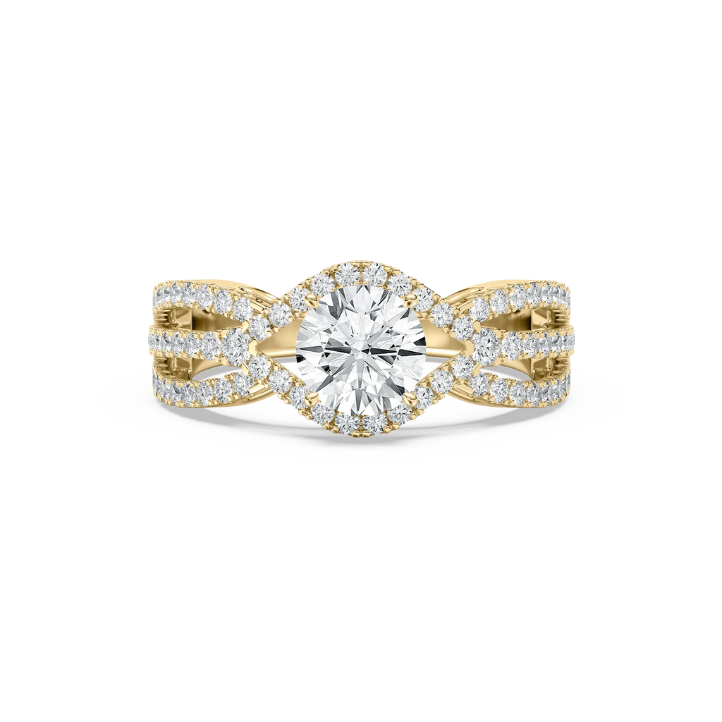Keira 1 ²⁄₃ ctw Round LGD Triple Row Side Stone Engagement Ring - 14K Yellow Gold / F-VS2