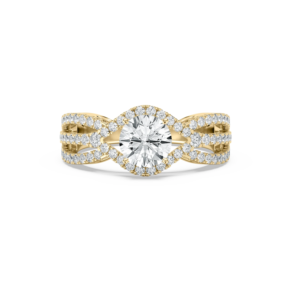 Keira 1 ²⁄₃ ctw Round LGD Triple Row Side Stone Engagement Ring - 14K Yellow Gold / F-VS2