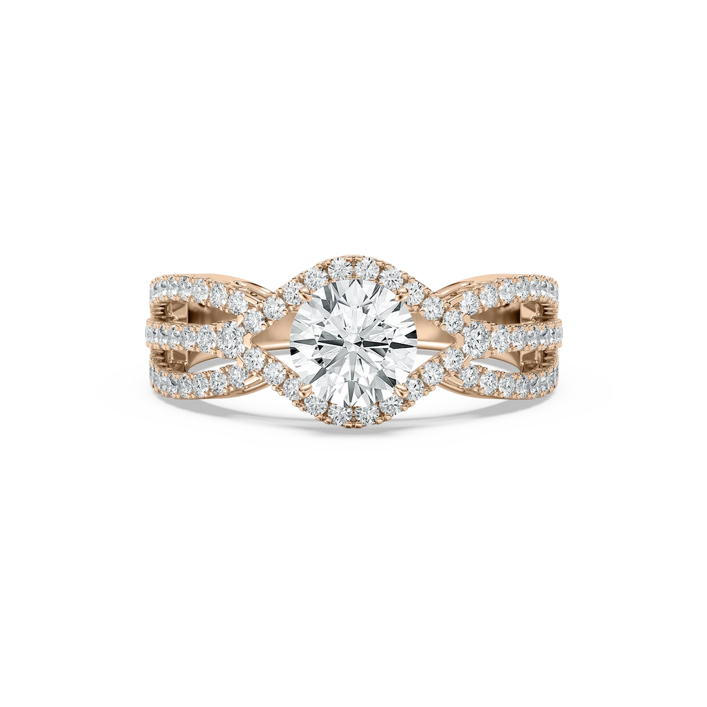 Keira 1 ²⁄₃ ctw Round LGD Triple Row Side Stone Engagement Ring - 14K Rose Gold / F-VS2