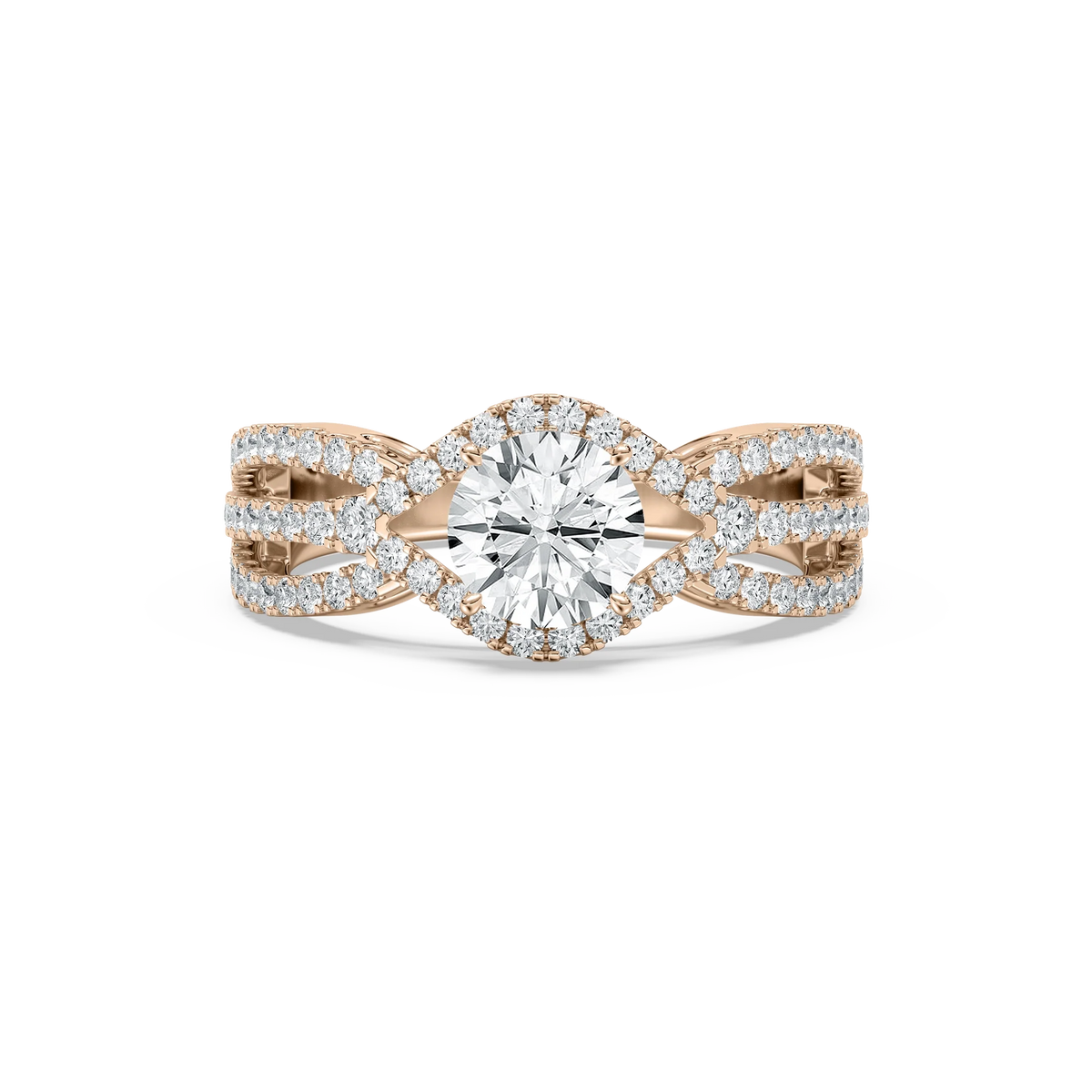 Keira 1 ²⁄₃ ctw Round LGD Triple Row Side Stone Engagement Ring - 14K Rose Gold / F-VS2