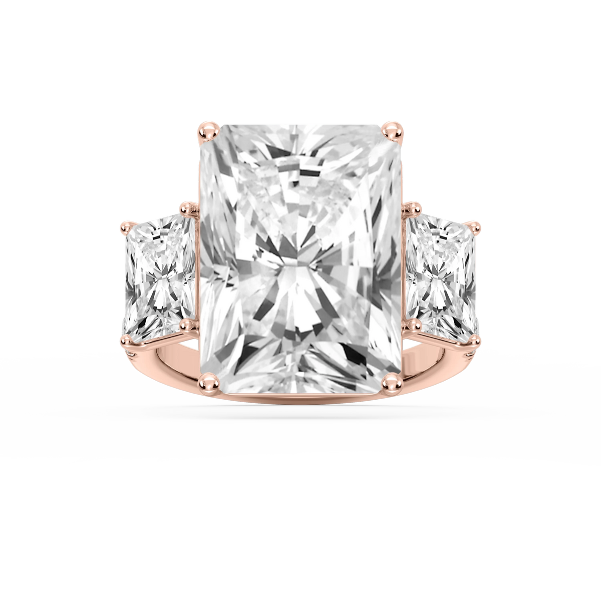 Kelly 19 ¼ ctw Radiant LGD Pave Three Stone Engagement Ring - Signature Collection - 14K Rose Gold