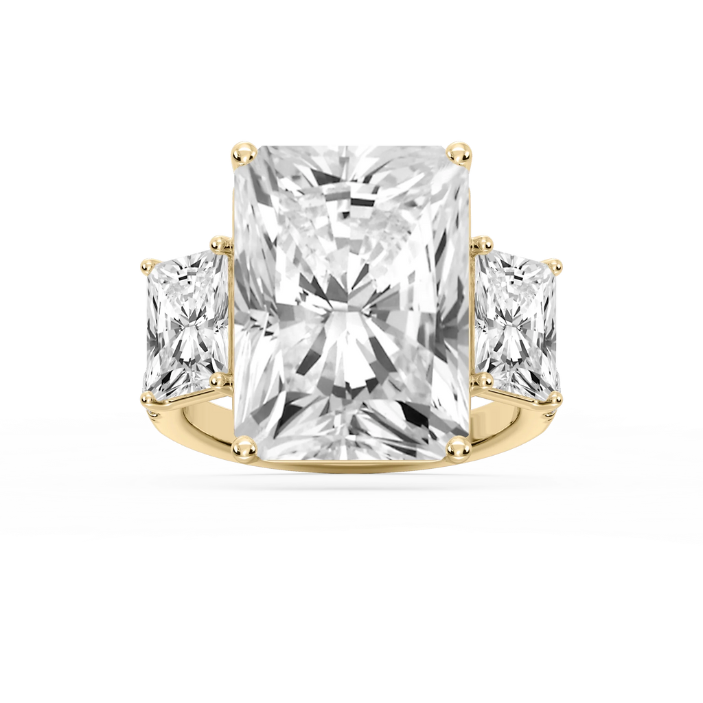 Kelly 19 ¼ ctw Radiant LGD Pave Three Stone Engagement Ring - Signature Collection - 18K Yellow Gold