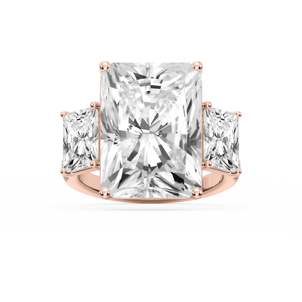 Kelly 19 ¼ ctw Radiant LGD Pave Three Stone Engagement Ring - Signature Collection - 18K Rose Gold