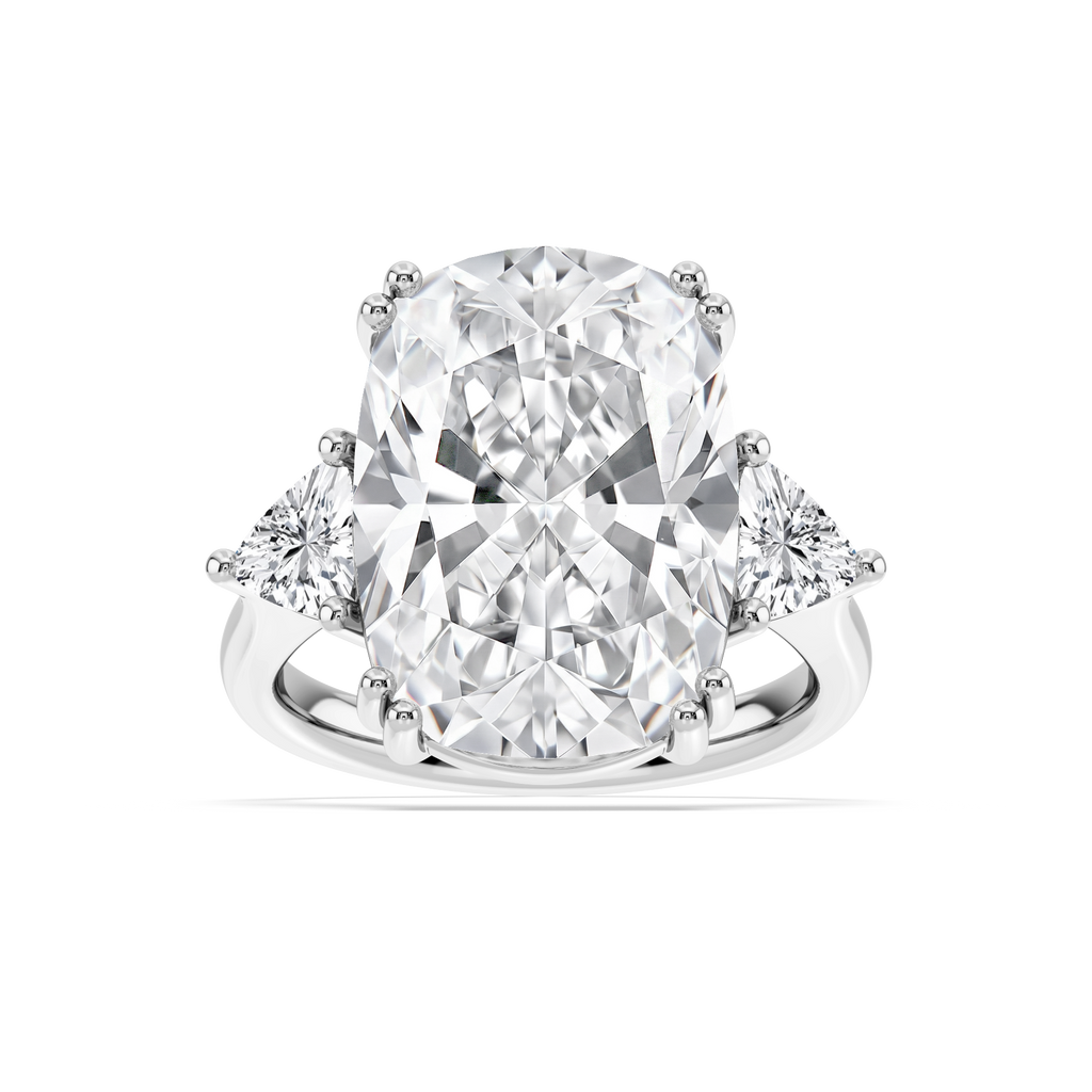 Kendall 16 ctw Elongated Cushion LGD Three Stone Engagement Ring - Signature Collection - 14K White Gold