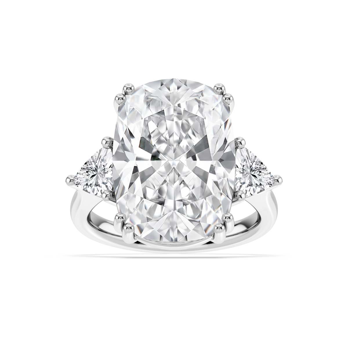 Kendall 16 ctw Elongated Cushion LGD Three Stone Engagement Ring - Signature Collection - 14K White Gold