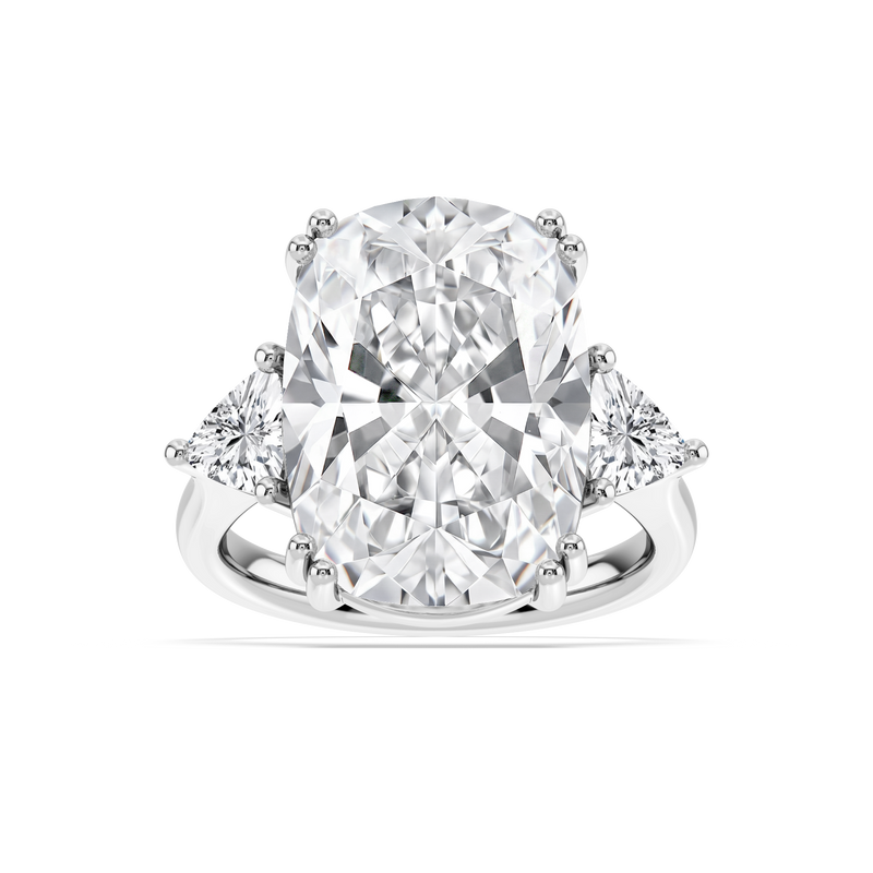 Kendall 16 ctw Elongated Cushion LGD Three Stone Engagement Ring - Signature Collection - 14K White Gold