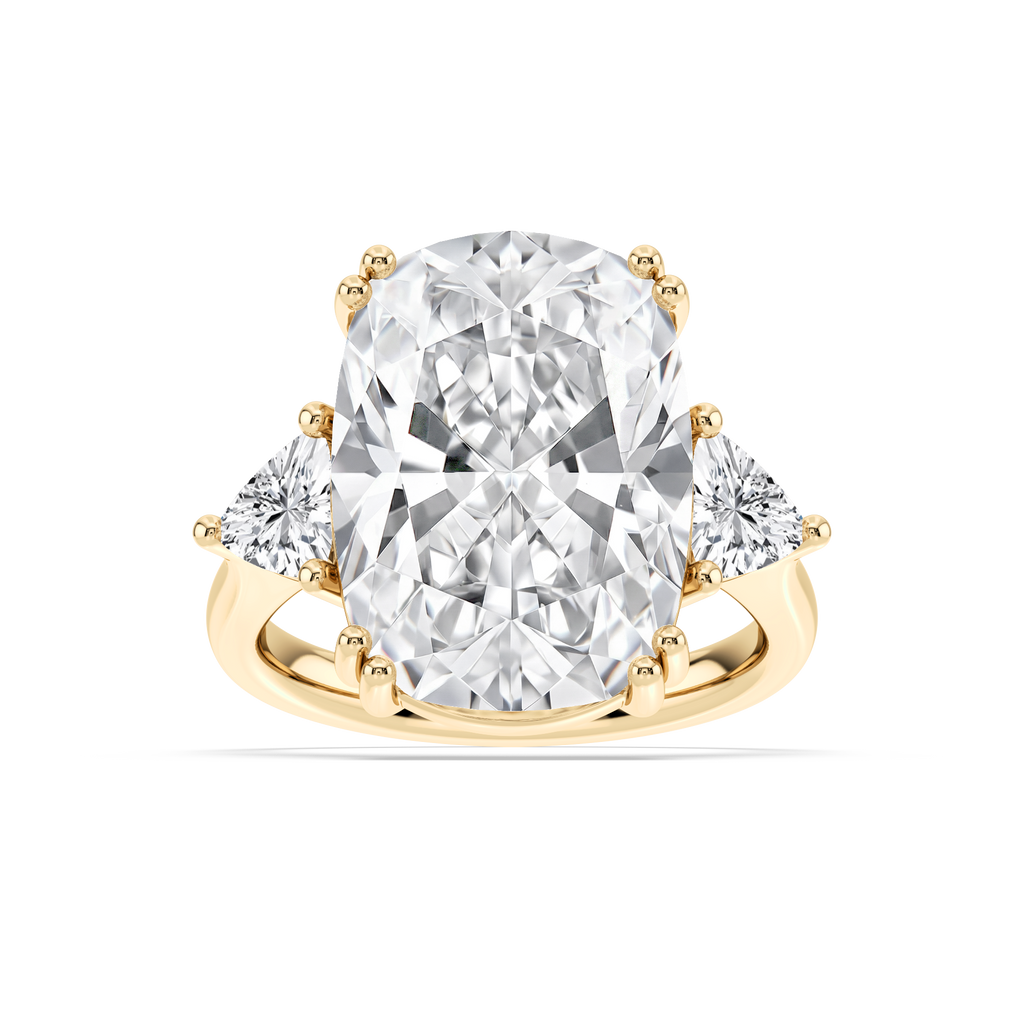 Kendall 16 ctw Elongated Cushion LGD Three Stone Engagement Ring - Signature Collection - 14K Yellow Gold