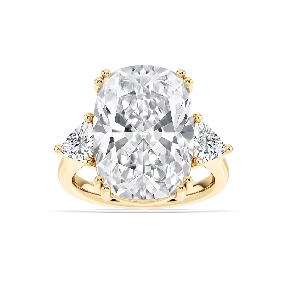 Kendall 16 ctw Elongated Cushion LGD Three Stone Engagement Ring - Signature Collection - 14K Yellow Gold