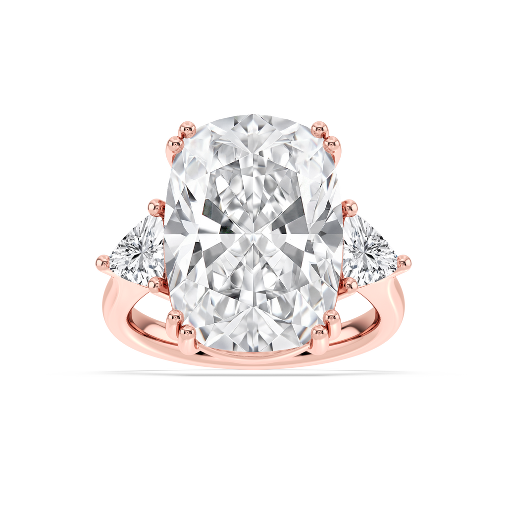 Kendall 16 ctw Elongated Cushion LGD Three Stone Engagement Ring - Signature Collection - 14K Rose Gold