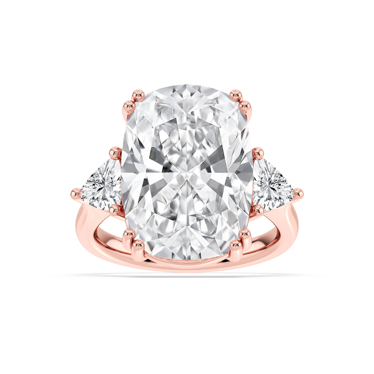 Kendall 16 ctw Elongated Cushion LGD Three Stone Engagement Ring - Signature Collection - 14K Rose Gold