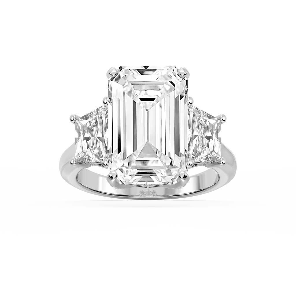 Kinsley 12 ¼ ctw Emerald LGD Three Stone Engagement Ring - Signature Collection - 14K White Gold