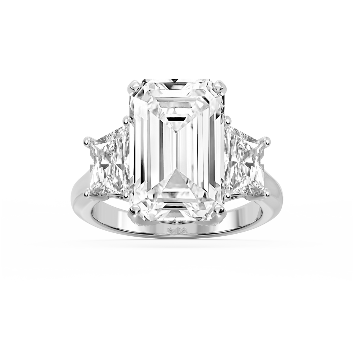 Kinsley 12 ¼ ctw Emerald LGD Three Stone Engagement Ring - Signature Collection - 14K White Gold