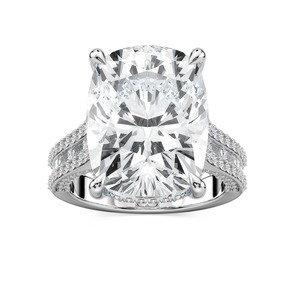 Kristina 17 ⅓ ctw Elongated Cushion LGD Hidden Halo Engagement Ring - Signature Collection - 14K White Gold