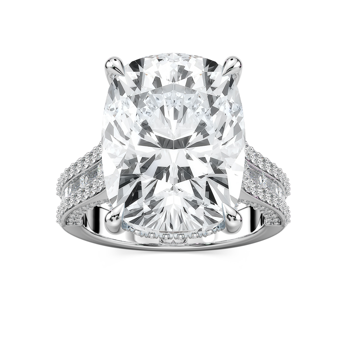 Kristina 17 ⅓ ctw Elongated Cushion LGD Hidden Halo Engagement Ring - Signature Collection - 14K White Gold